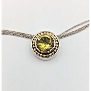 Sterling Silver 925 14K Gold Accent Green Peridot Pendant Necklace Multi Strand